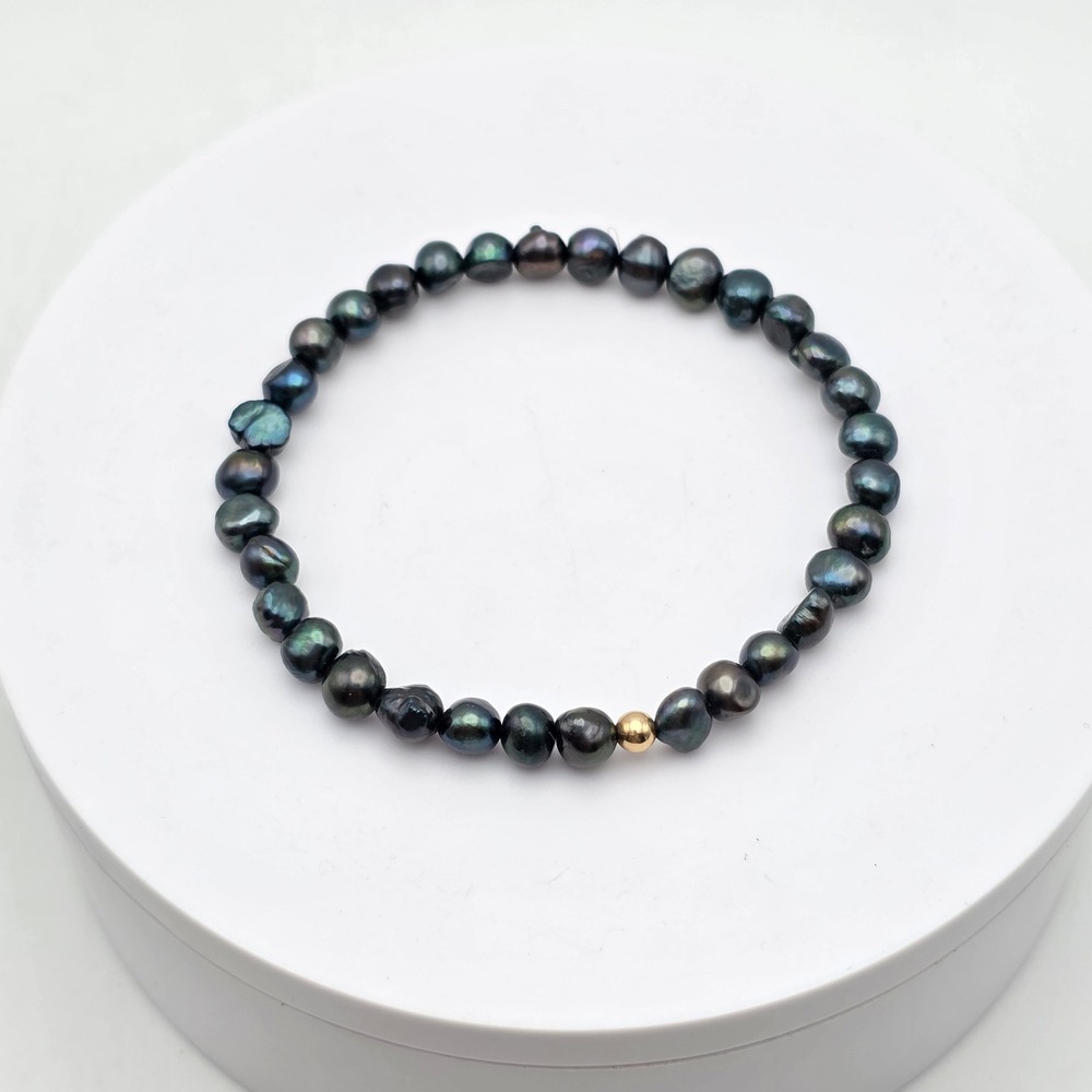 Genuine Natural PEACOCK PEARLS Bracelet 14k Yellow Gold Bead‎ Stretch 7 Inch
